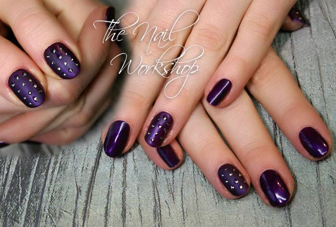 Gelish Night Reflection with Matte and stud effect